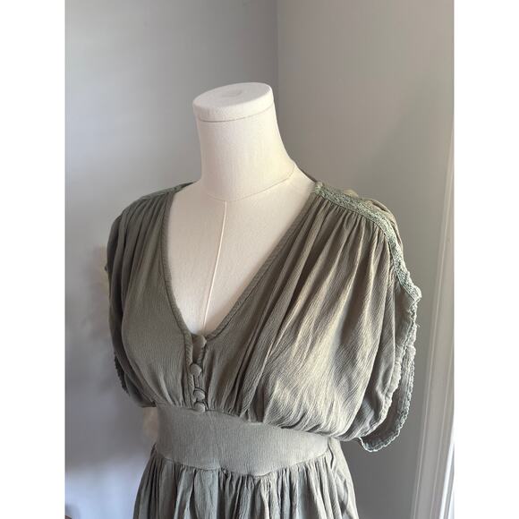 Mabel Khalani Romper Size Small Olive Green Button Down Farmhouse - Picture 5 of 11